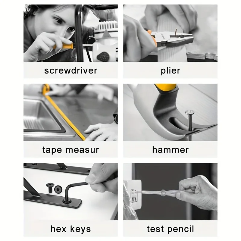 Conjunto de ferramentas manuais para casa, 24 peças, kit de ferramentas manuais com caixa de ferramentas de plástico, caixa de armazenamento usada para reparo de carro e reparo doméstico