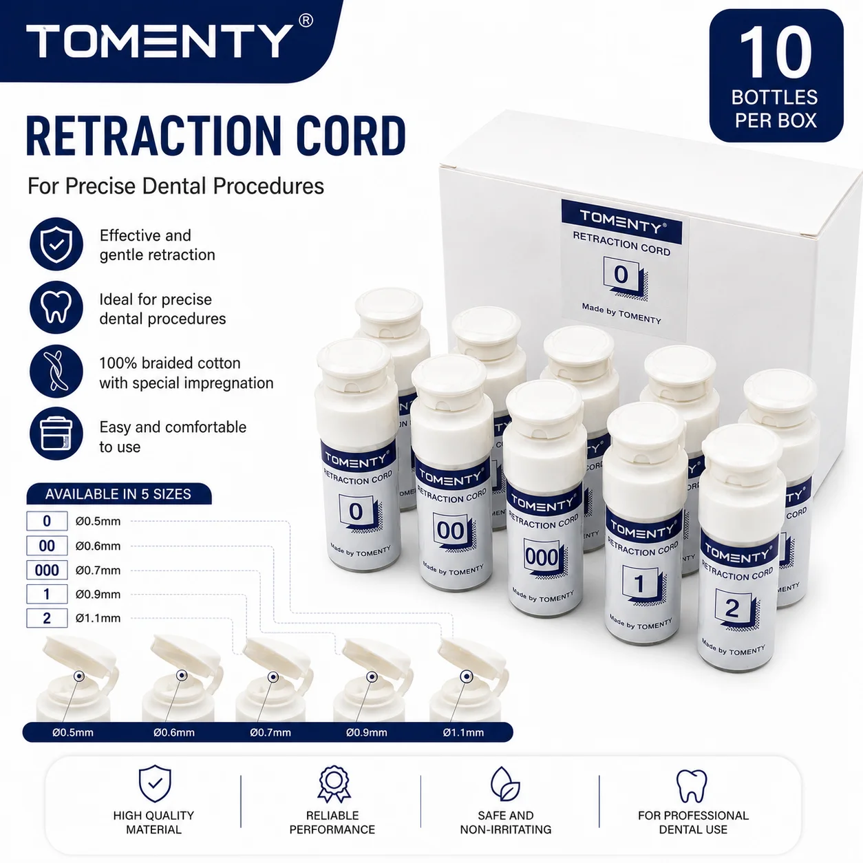 10 Botellas de Hilo Dental Desechable para Retracción Gingival, Cordón de Algodón Tejido, Hilo de Odontología, Cordón Gingival 0 00 000 1 2