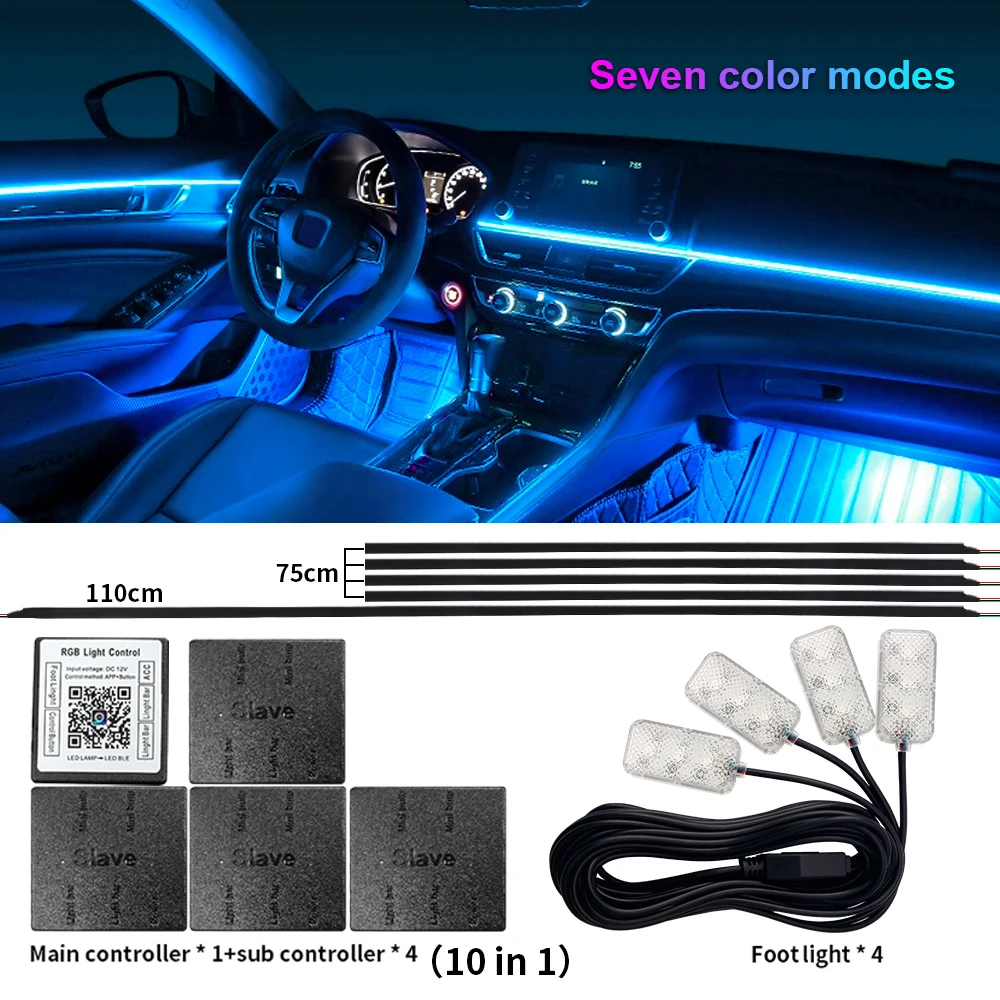 Universal LED Ambient Light Car Interior Symphony FullColor Streamer RGB 64Color Hidden Acrylic Strip Decoration Atmosphere Lamp image 3