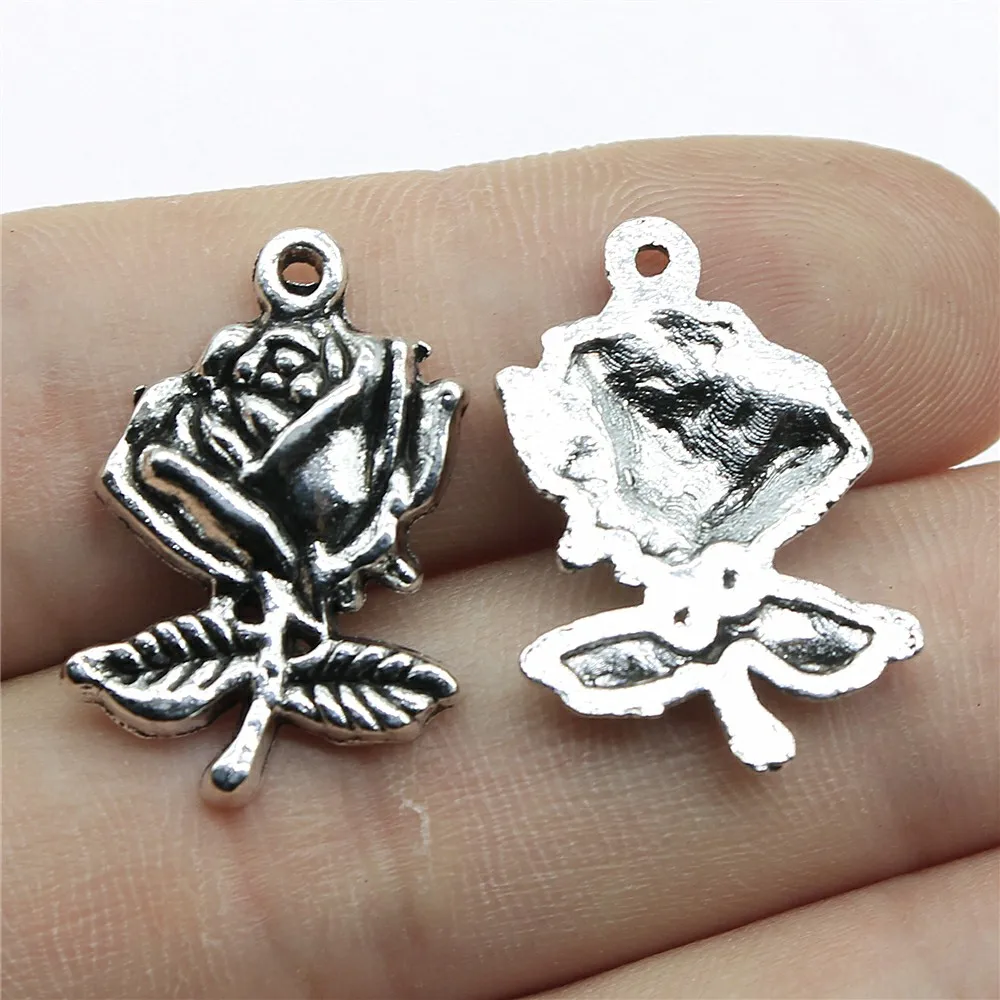 WYSIWYG 10pcs 25x17mm Rose Pendants Flower Charms Rose Flower Charm Rose Flower Pendants For Jewelry Making