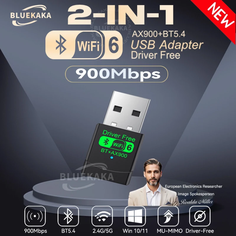 

2IN1 WiFi6 Network Card 2.4G&5GHz Bluetooth5.4 Wi-Fi Dongle AX900Mbps USB Wireless Receiver Driver Free For PC Laptop Win10/11