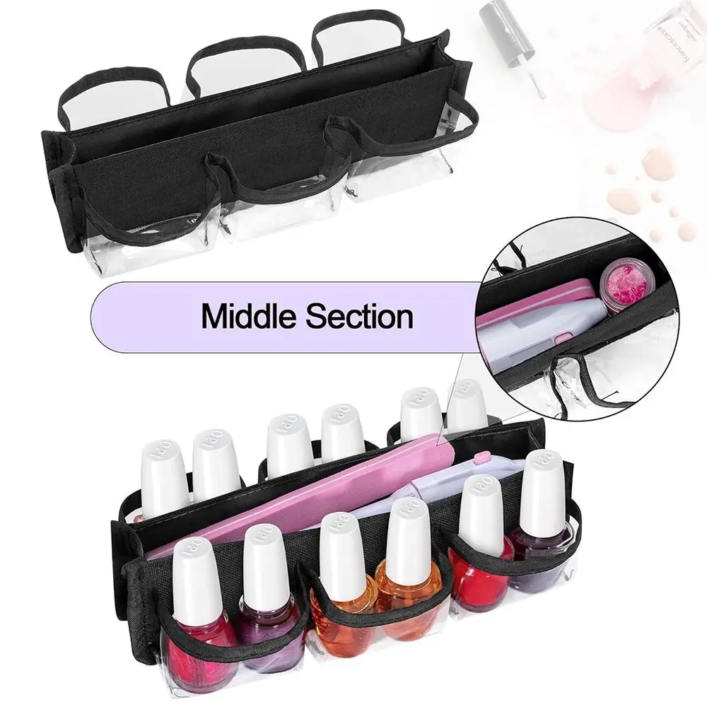 Clear PVC Nail Polish Storage Bag Holds 12 Bottles Double Layer Nail Polish Organizer Case Removable Inner Pouch