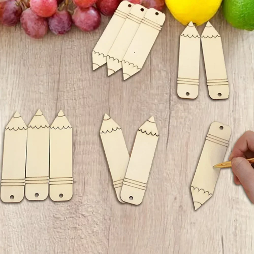 10pcs wooden blank pencil bookmark DIY unfinished hollowed-out twine tag