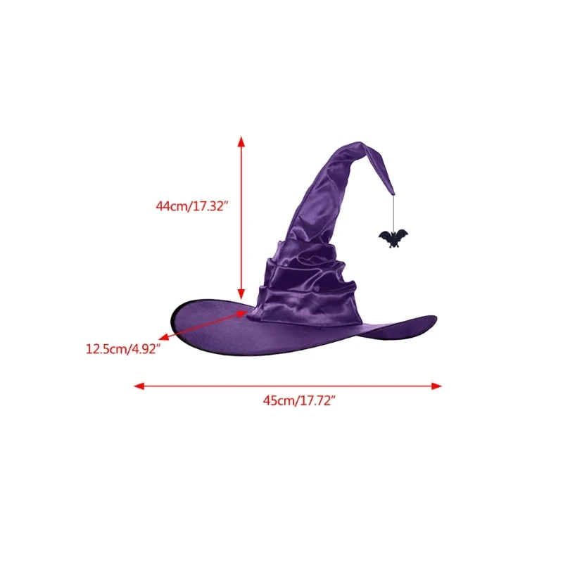 Fashion Black Folds Wizard Hat Angled Witch Hat Black Purple Folds Wizard Hat Halloween Popular for Creative Witches Props Gift