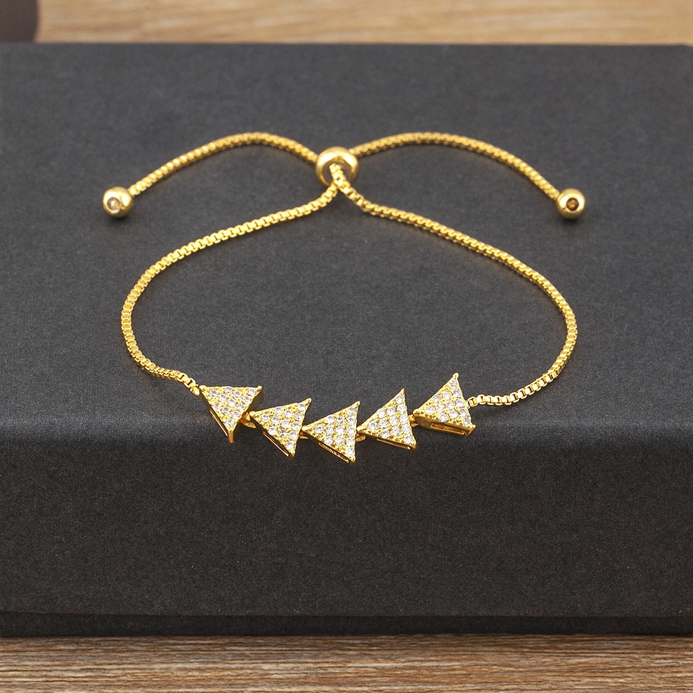 Nidin New Arrival Classic Fashion Triangle Shape 15 Styles Gold Plated Chain Bracelet Copper Zircon Adjustable Bangle Jewelry