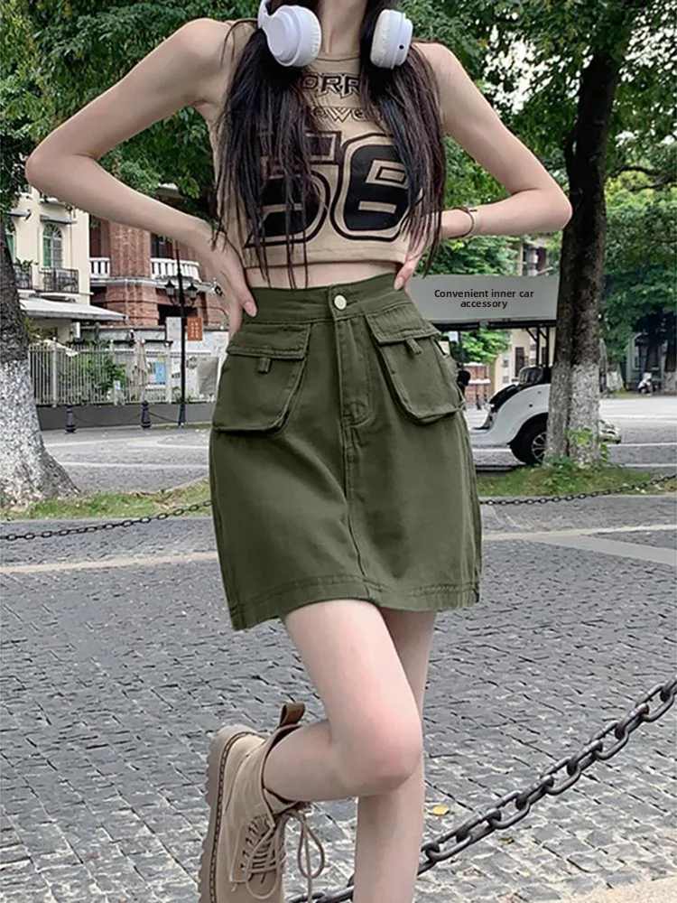 

High Waist A-Line Skirt Women's Denim Workwear Skirts plus Size Slimming Spring Fashion Half Body Skirts