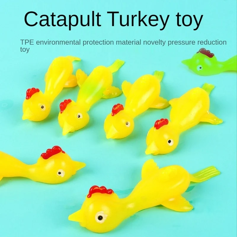 12Pcs Catapult Launch Turkey Fun Tricky Slingshot Chick Practice Chicken Elastic Flying Finger Birds Sticky Toys Decompression