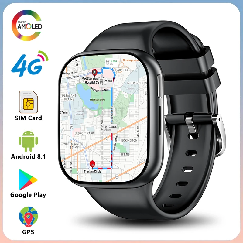 1.96-inch AMOLED Smartwatch 4G Network Android Call GPS Camera NFC SIM Card WIFI Bluetooth Google Play Maps Tik Tok Smart Watch