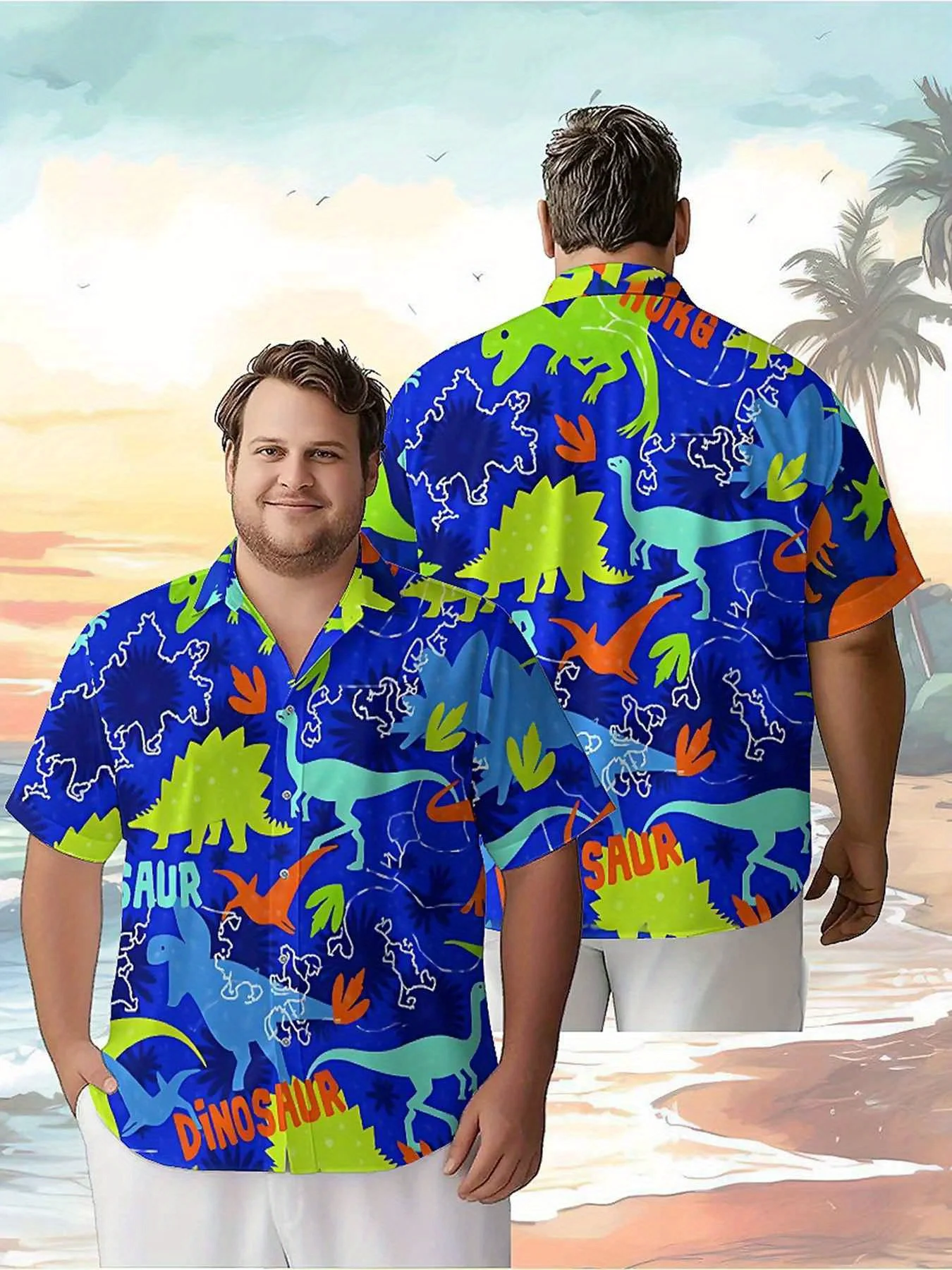 

Men's Plus Size Hawaiian Shirts Dinosaur Camouflage pattern, Button Up Shirts, Unisex Casual Clothing, Summer Tops
