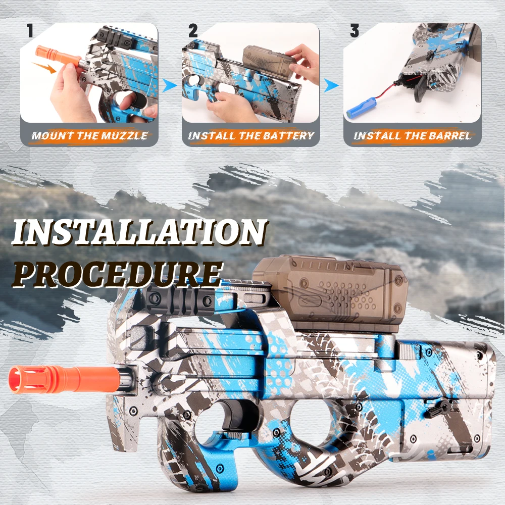 Conjunto de blaster de bola de gel P90 – brinquedo de combate ao ar livre recarregável para adolescentes de 14 anos, presente perfeito para meninos e meninas (contas de gel não incluídas)