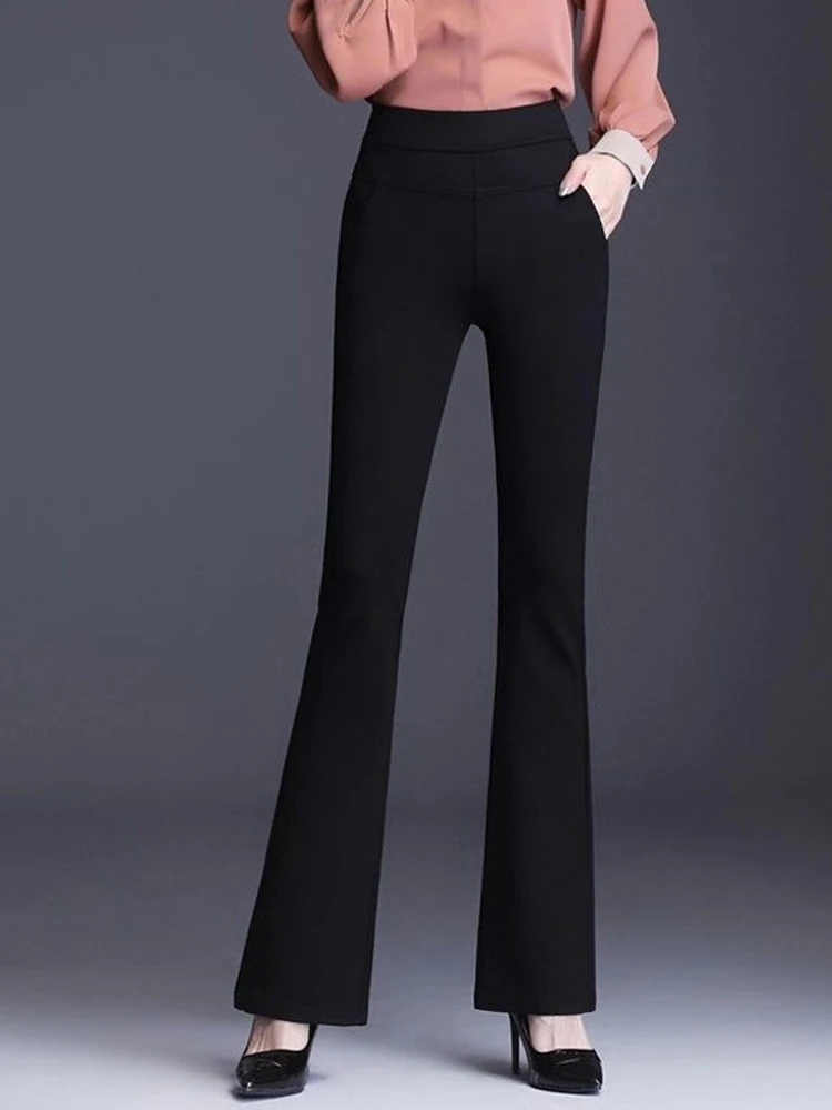 Summer New Thin Micro Flared Trousers Female High Waist Solid Color Hundred with Fashion Repair Stretch Casual Pants Simplicity