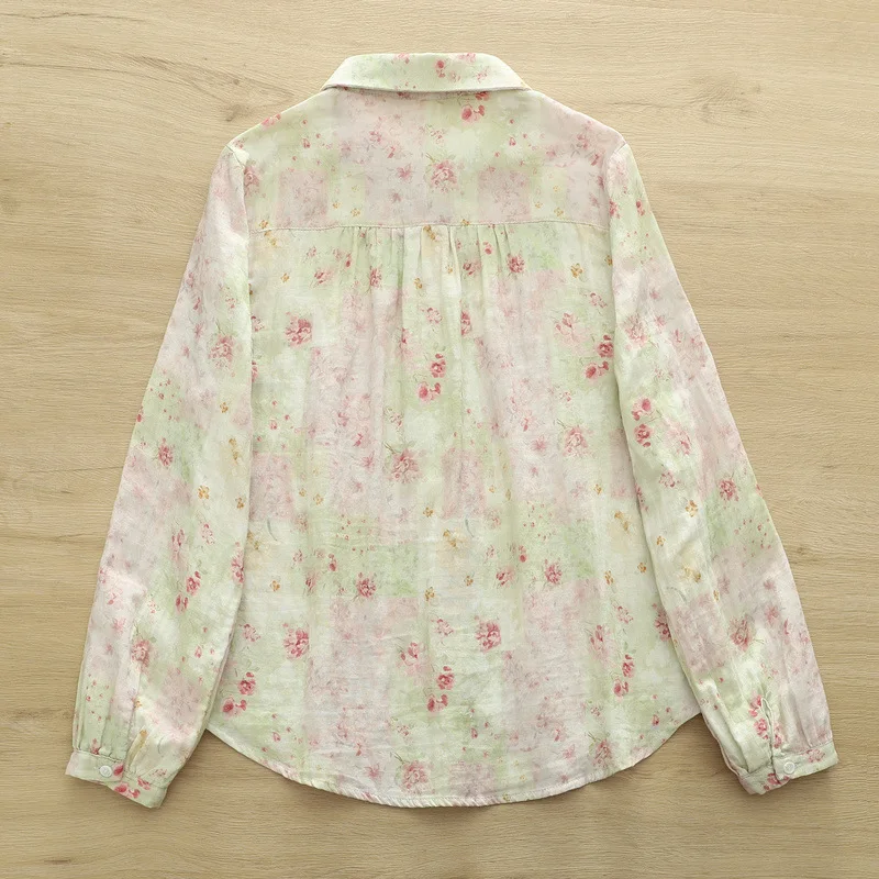 ใหม่2025ฤดูใบไม้ร่วงเส้นด้ายฝ้ายเสื้อแขนยาวผู้หญิงTurn-Down Collarพิมพ์, Moriสาวอเนกประสงค์เดินทางเสื้อหลวมt57047CC