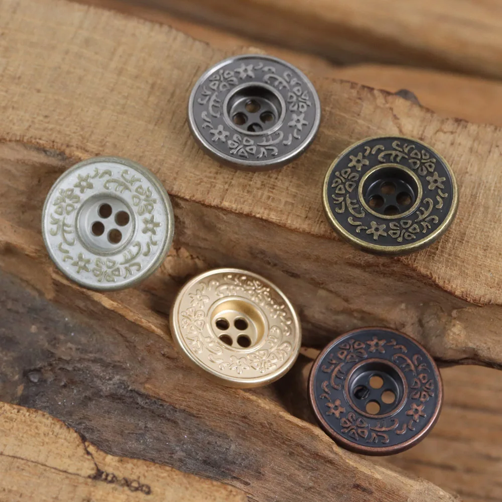 10Pcs/lot 19mm Retro Red Bronze Four Eyed Flower Spike Button Jeans Jacket Shirt Workwear Suit Antique Silver Button N852 - view 4