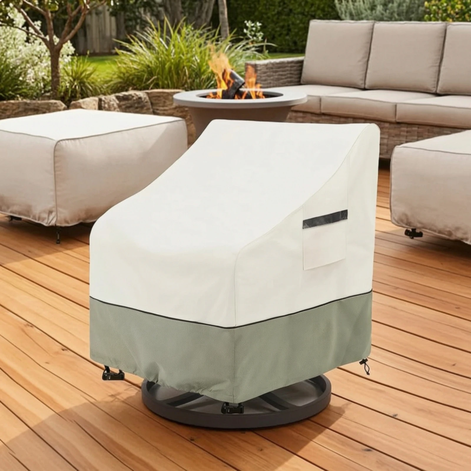 Swivel Chair Cover with Side Pocket Heavy Duty Swivel Patio Chair Cover Tear Resistant Easy Fitting for Garden, Balcony