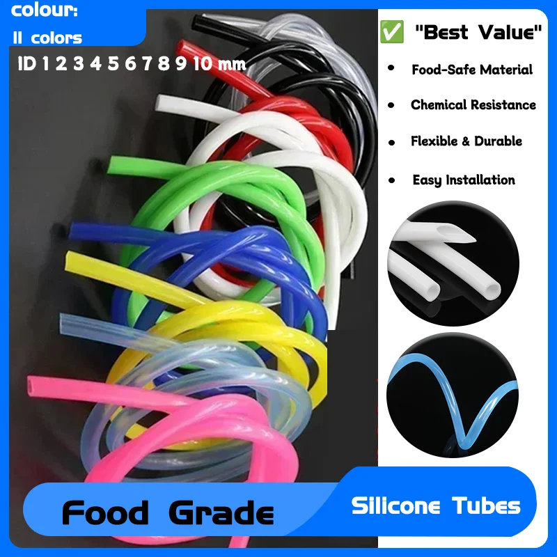 

Silicone Tube Flexible Rubber Hose Food Grade Soft Drink Pipe PVC Hose Pipe Rubber Tube 1 Meter ID 1 2 3 4 5 6 7 8 9 10 mm