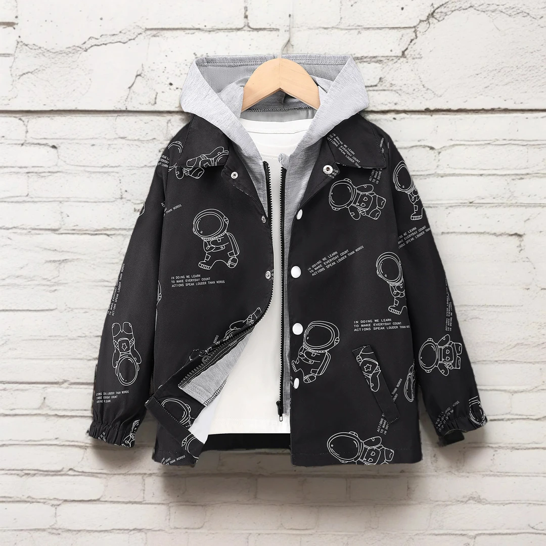 

Осень-зима 2024 пальто с длинным рукавом на молнии с капюшоном и принтом астронавта модный удобный детский топ