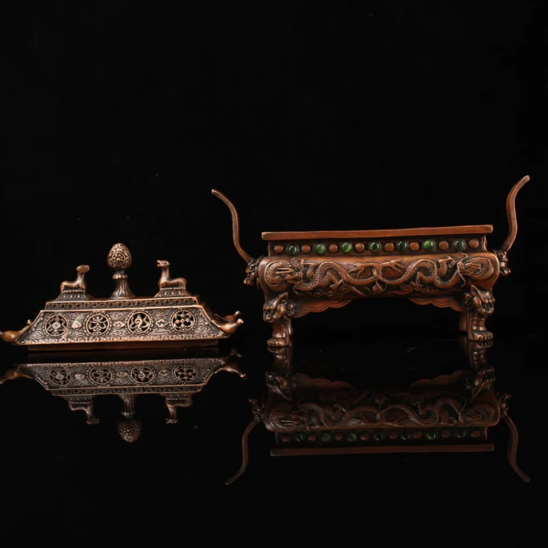 ornament, handcrafted with embedded gemstones, Tibetan-style eight treasures incense burner, home decoration craf