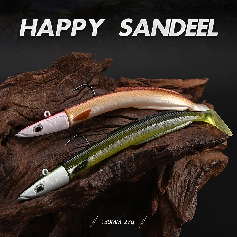 BLUX-Happy Sandeel Fishing Lure, Isca Artificial, Soft Live Eel, Paddle Tail, Jig Head Hook, Vibração Vinil, engrenagem de água salgada, 13cm, 27g