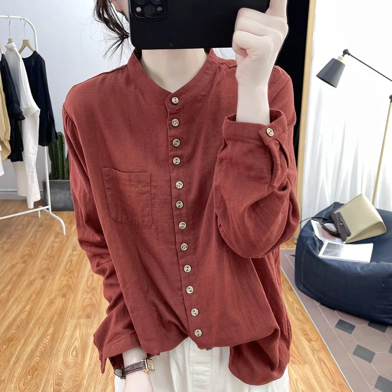 Fashion Solid Color Button Spliced Pockets All-match Shirt Women\'s Clothing 2023 Autumn New Casual Tops Loose Commute Blouse