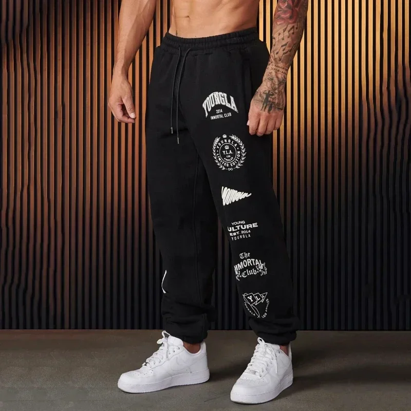 2025 American Style Men Sweatpants Women Jogger Gym Sports Fitness Cotton Printed Casual Brand Pants Mid Waist Drawstring Pants