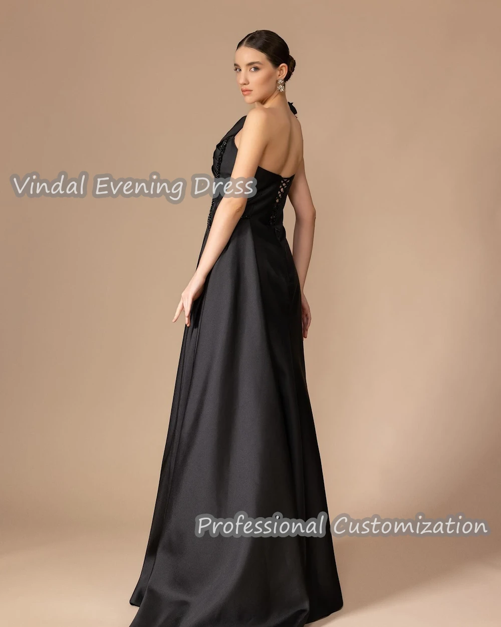 Vindal Evening Dress One Shoulder Floor Length A-Line Satin Built-in Bra Elegant Ruffle Short Sleeves Saudi Sexy For Woman 2024