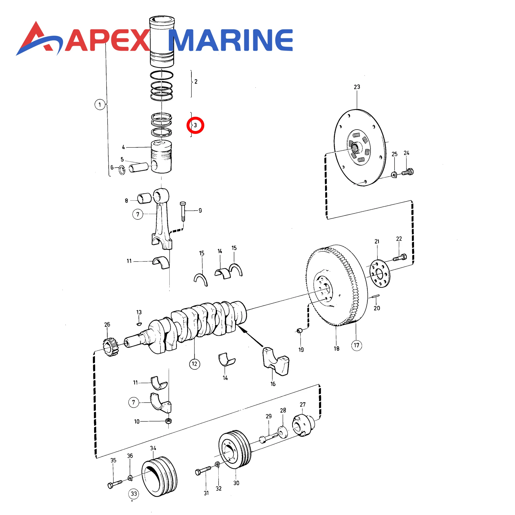 275350 Piston Chamber Ring Kit for Volvo Penta AD AQAD MD TAMD TD TMD 30 31 40 41 A B D Series Marine Gas & Diesel Engine 275326