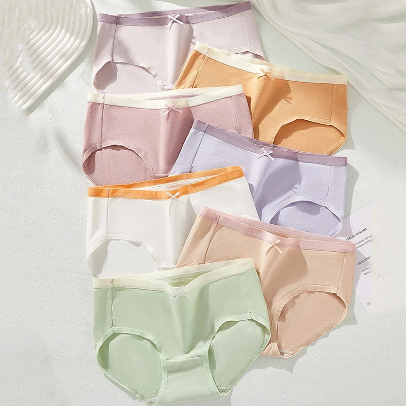 7Pcs Week Pants Women Cotton Panties Breathable Underwear Cute Bow Girls Briefs Sexy Low-Rise Ladies Panty Soft Female Lingeries