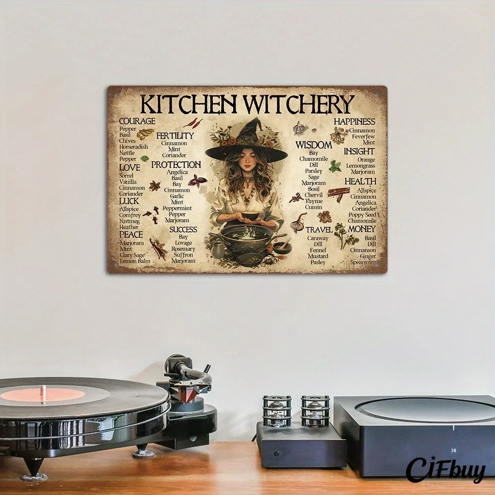 CIFBUY Kitchen Witchery Herb Guide & Wizards Only Funny Metal Sign Set Vintage Halloween Wall Decor 2D Flat Printing Aluminum