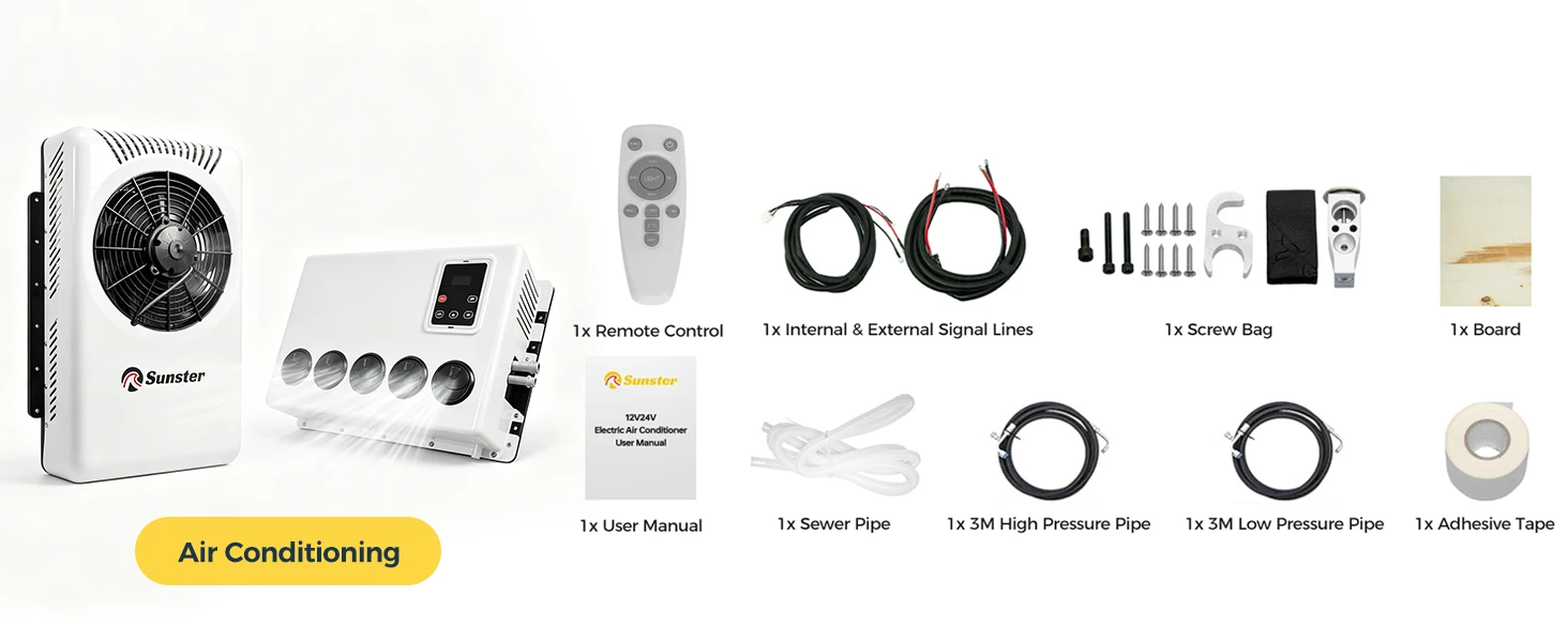 12V Semi Trucks Air Conditioning Cooling System 10000BTU Split Electric Parking Air Conditioner For Bus Van Tractor RV Caravan