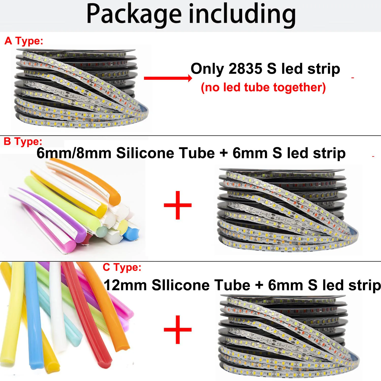 6mm 8mm 12mm Silicone Separate Neon Flexible Bendable DC12V 2835SMD S Shape 120Leds Strip Light 1m-10m IP67 Waterproof 12Colors