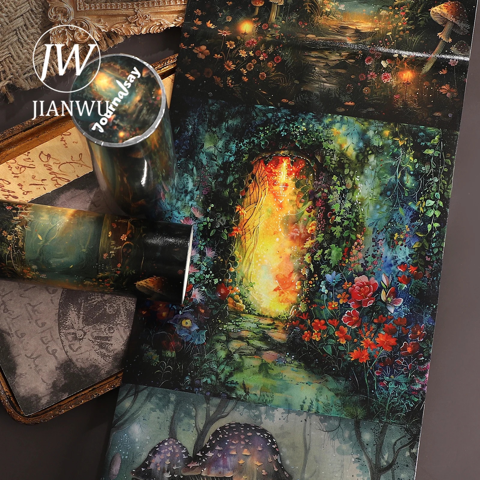 JIANWU 15cm*199cm Vintage Forest Fairy Portal Landscape Material Collage Scrapbooking Washi Tape Creative DIY Journal Stationery