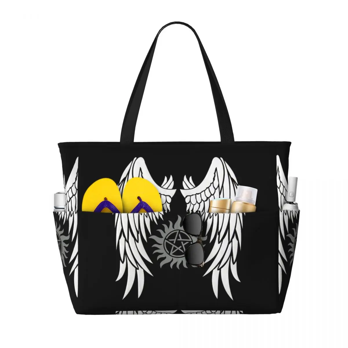 Supernatural Wings And Logo Beach Tote Bag Sport Gym Yoga Duffle Large Tote Bag Women Travel Bag Fitness bag