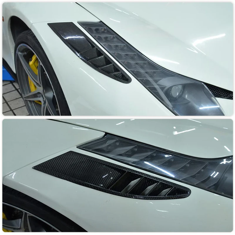 Full Carbon Fiber Front Air Intake Vents Trim for Ferrari 458 Base Coupe 2011-2013 Car Front Air Vent Mesh Covers Fender Trims