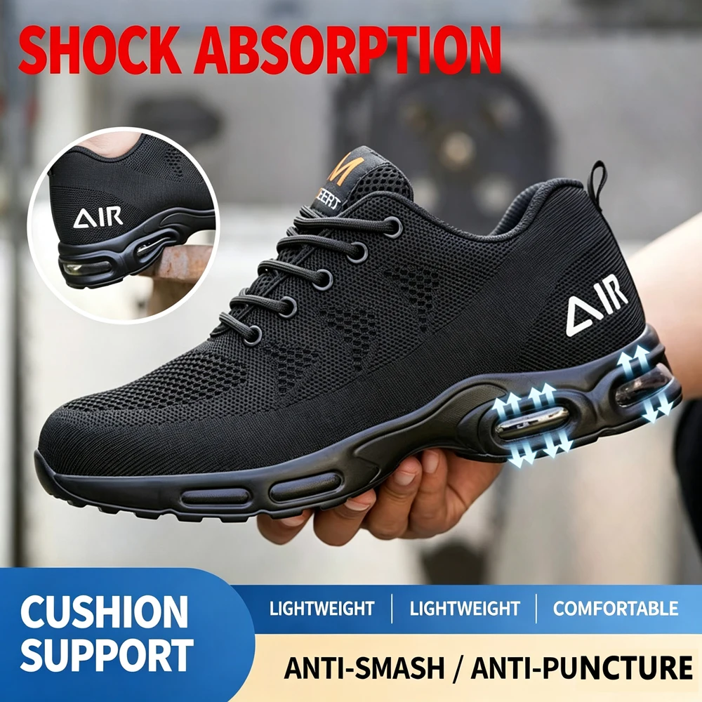 Lightweight, Safe Work Shoes for Men in Summer: Odor-Resistant, Soft-Soled, Shock-Absorbing, Puncture-Resistant, and Steel-Toe