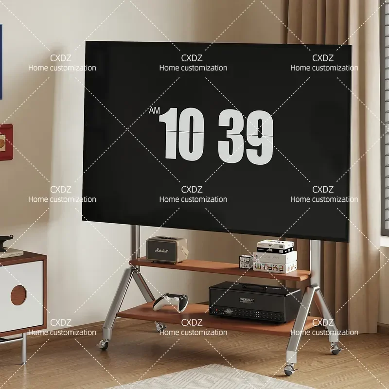Retro TV Bracket Living Room Home Medieval Removable Floor to Ceiling Stainless Steel TV Shelf