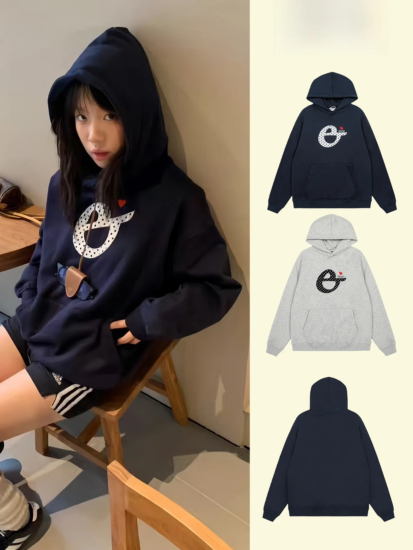 

Тяжелая толстовка Fce с капюшоном и лоскутной вышивкой в горошек, корейский дизайн, длинный све, хлопковая внутренняя подкладка