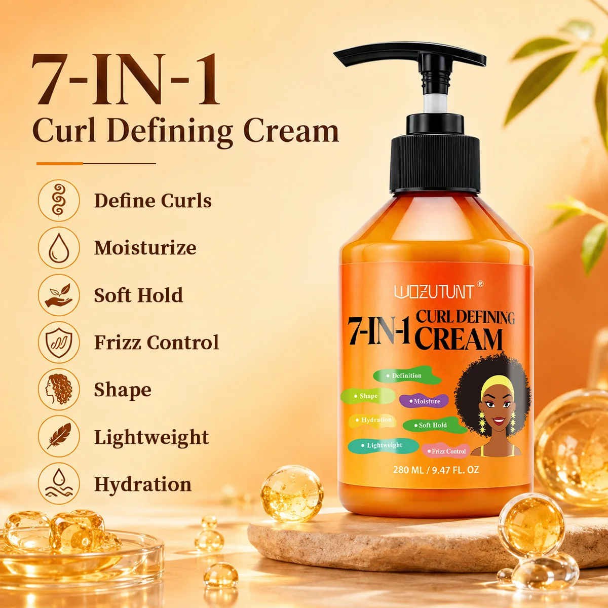 WOZUTUNT 280ml 7-in-1 Curling Defining Cream for Curly, Dry Wet Hair Non-greasy, Moisturizing, Nourishing, Smoothing,Frizz-free