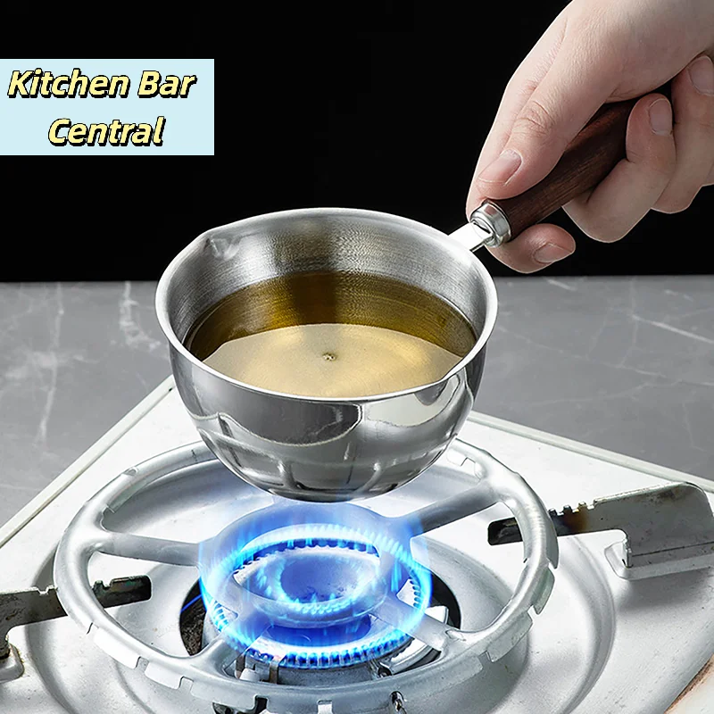 【Stainless Steel Hot Oil Pan With Wooden Handle DIY Wax Melting Pot Scented Candle Chocolate Butter Handmade Soap Jug】