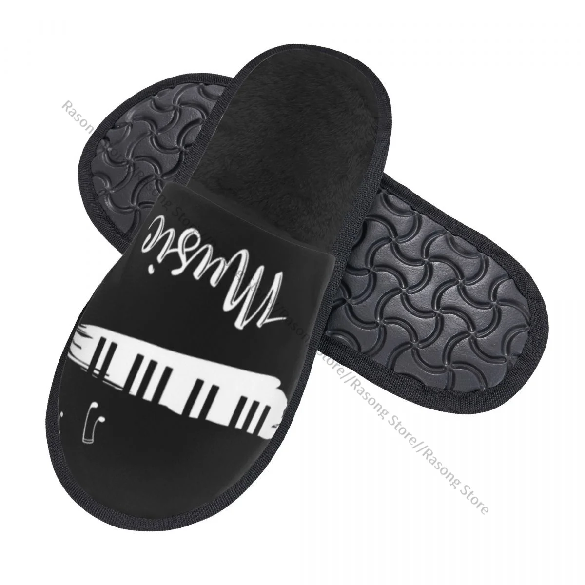 Music Element Piano Keys Slipper For Women Men Fluffy Winter Warm Slippers Indoor Slippers