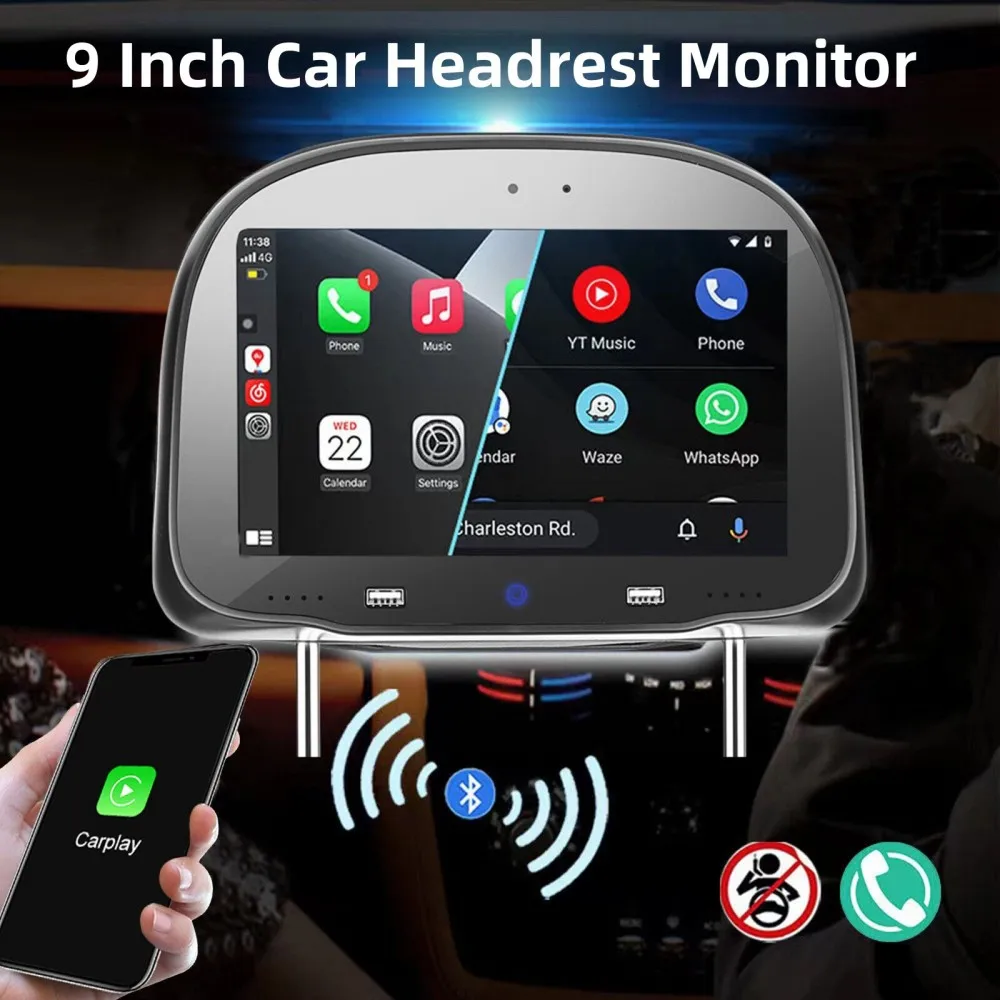 7 Inch Car Headrest Monitor Multimedia Player Universal Automotive Headrest Screen Pillow Monitor MP5 FM USB SD Speaker