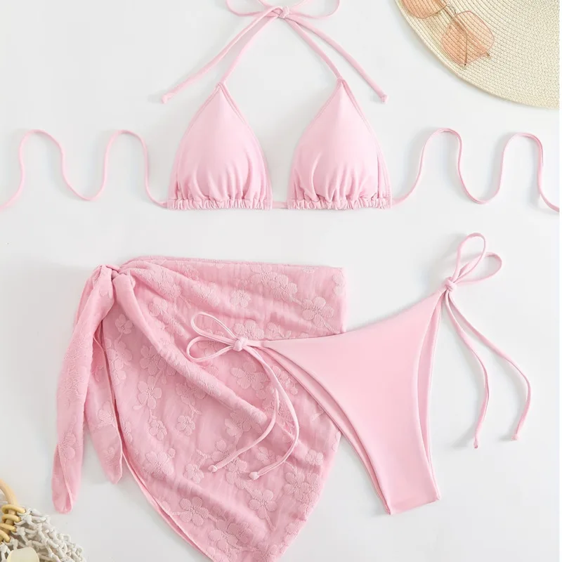 

Pink Sexy 3Pcs Bikinis Set Female Swimsuit Women Three-Piece Swimwear Beach Swim Wear Bathing Suits Brazilian Bikini Pool Bather