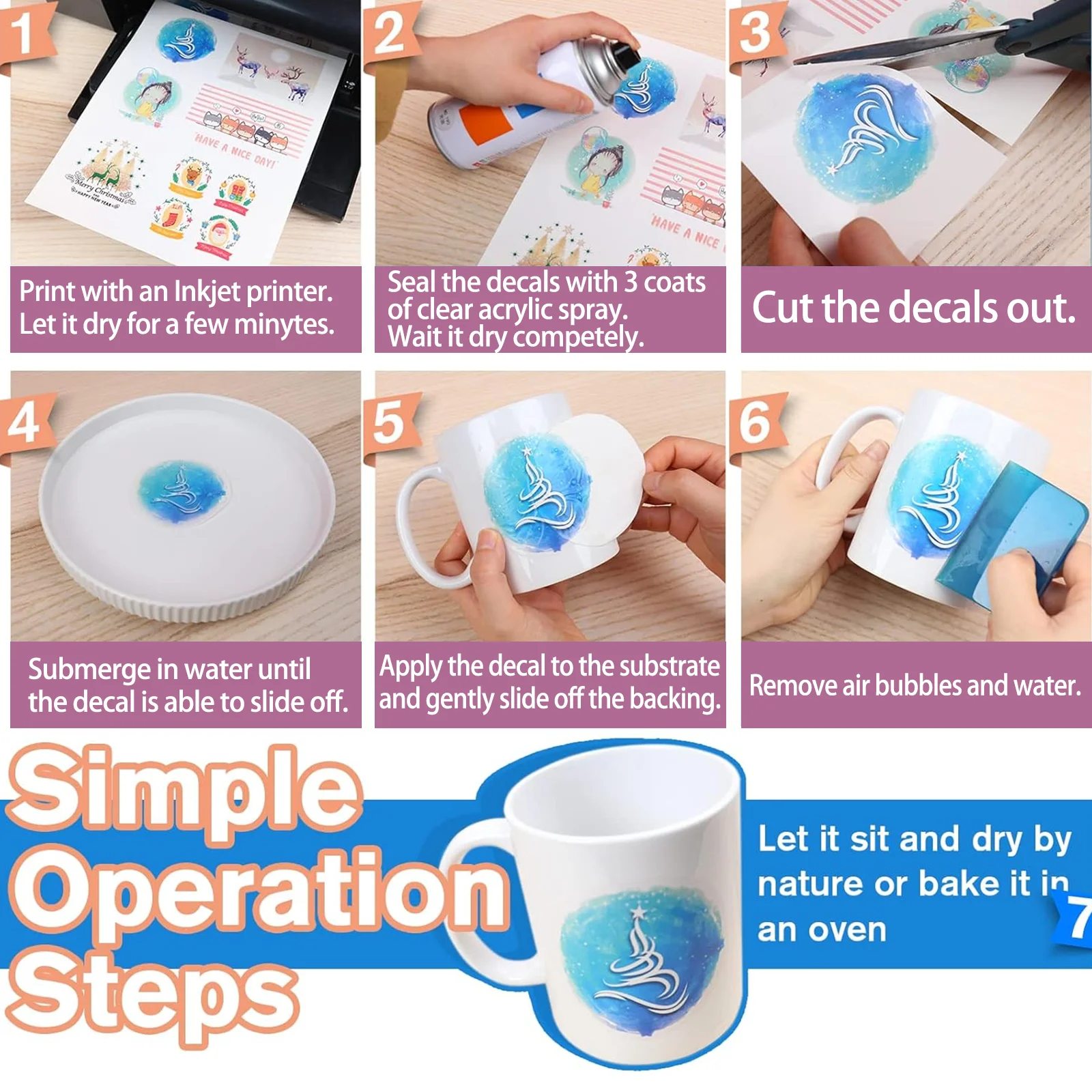 10 أوراق لتقوم بها بنفسك A4 النافثة للحبر زلاجة مائية ورق نقل مائي 8.3x11.7 بوصة ورق نقل المياه الشفاف للطابعة النافثة للحبر