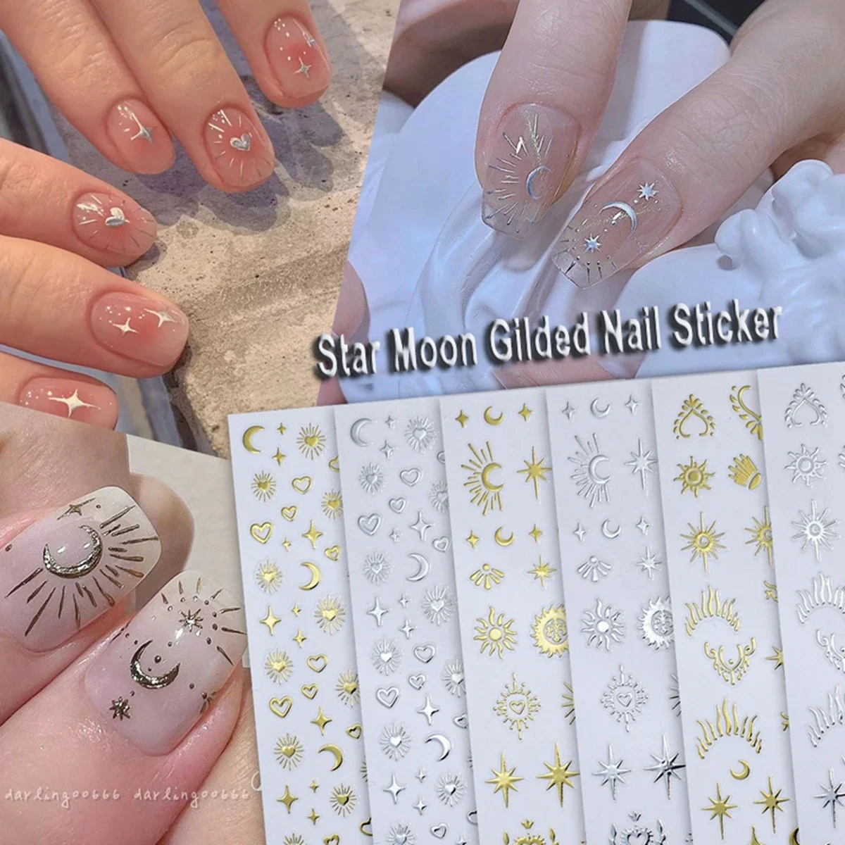 Boheemse Thema Nail Art Stickers Hot Stamping Star Moon Patroon en Hartvorm Ontwerp Nageldecoratie Decals
