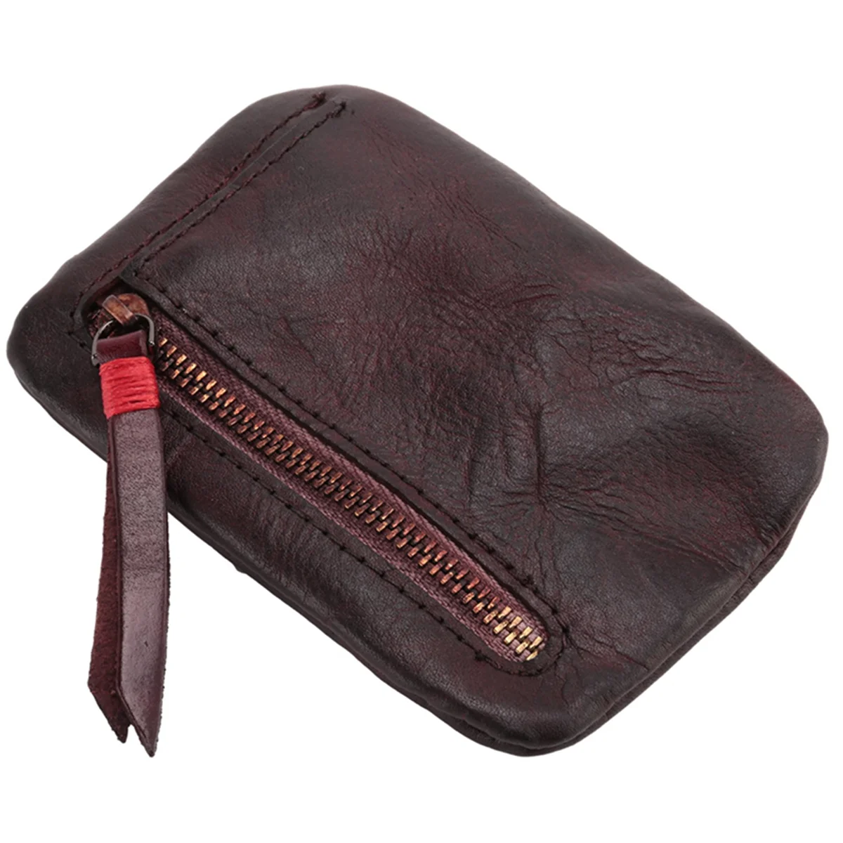 

ABQR Vintage Men's Genuine Leather Mini Coin Purse Card Case Holder Wallet Clutch Male Short Zipper Small Change Bag