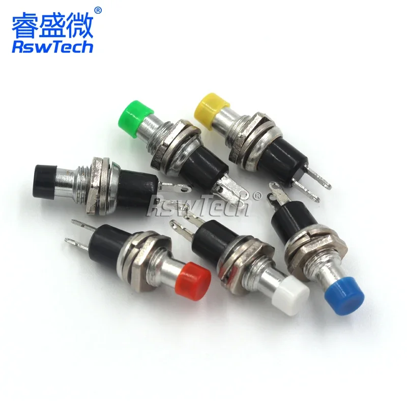 10pcs/lots Self reset Switch 7mm Thread Multicolor 2 Pins Momentary Push Button Switch PBS-110