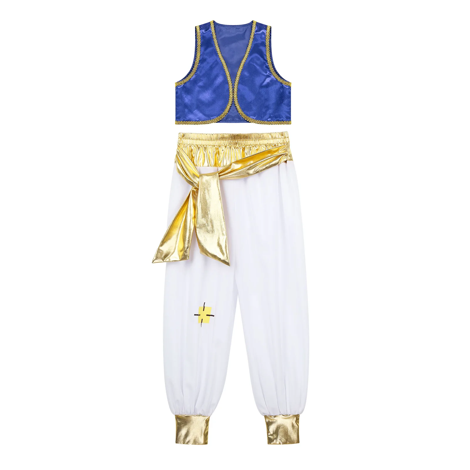 Kids Boys Halloween Arabian Prince Cosplay Costume Set Sleeveless Open Front Vest Waistcoat with Pants for Theme Party Dress Up