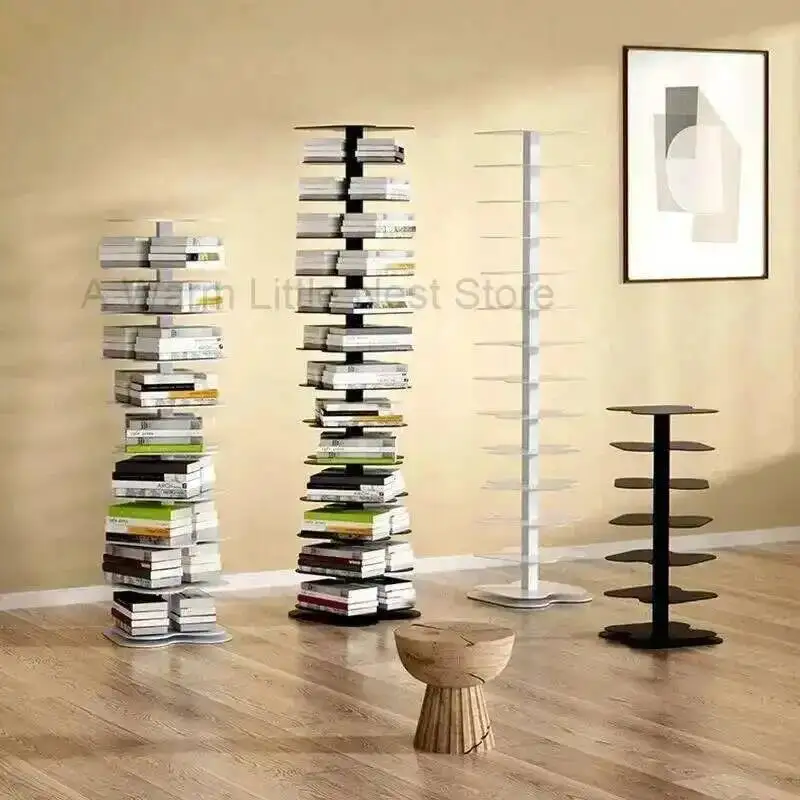 

Multi-layer Spiral Bookcases Racks Book Storage Shelf Floor Rotating Iron Corner Bookshelf Home Living Room Furniture W