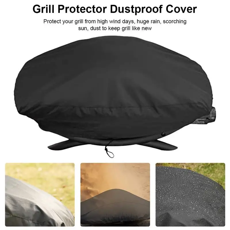 Oxford Fabric Black BBQ Grill Cover With Drawstring Waterproof Lightweight Dust Cover For Weber Q1200 And 1000 Grill Storage - view 3