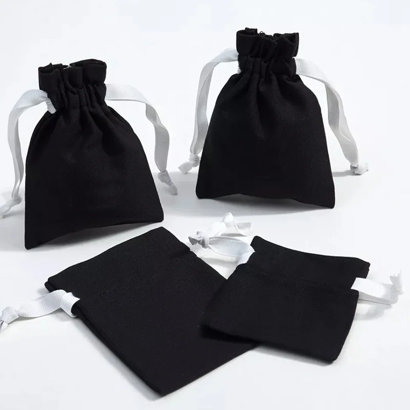 Custom Logo Small Cotton Drawstring Bag 50pcs/Lot Makeup Eyelashes Jewelry canvas Gift Pouches