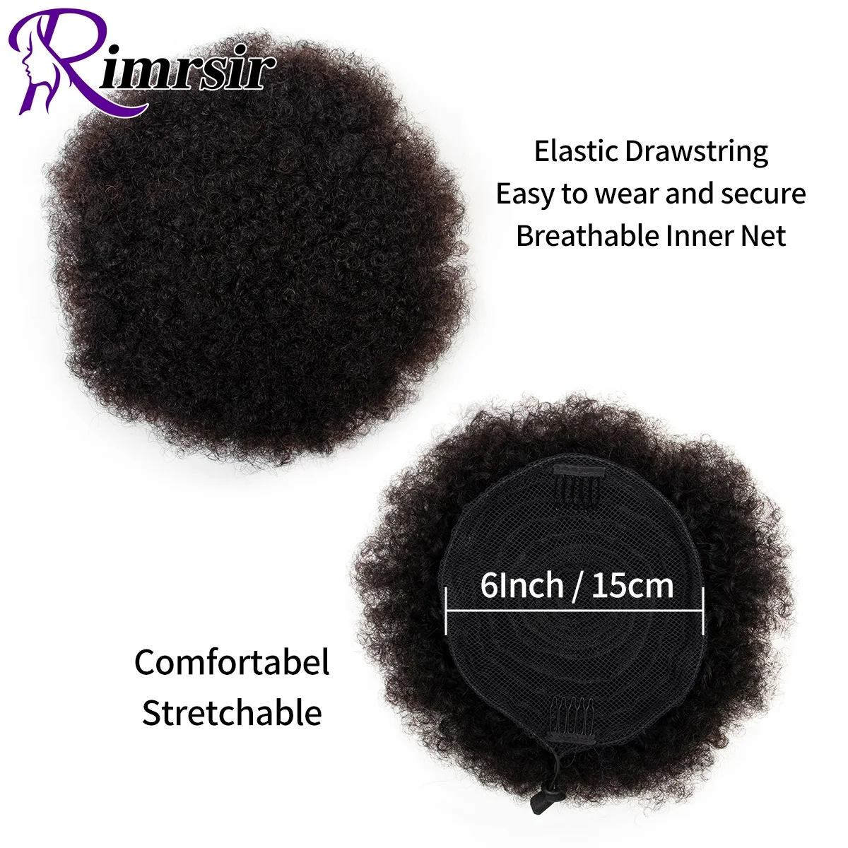 Rimrsir Afro Puff Ponytail Human Hair Bun Brazilian Kinky Curly Drawstring Ponytail Hair Natural Human hair Chignon Extensions